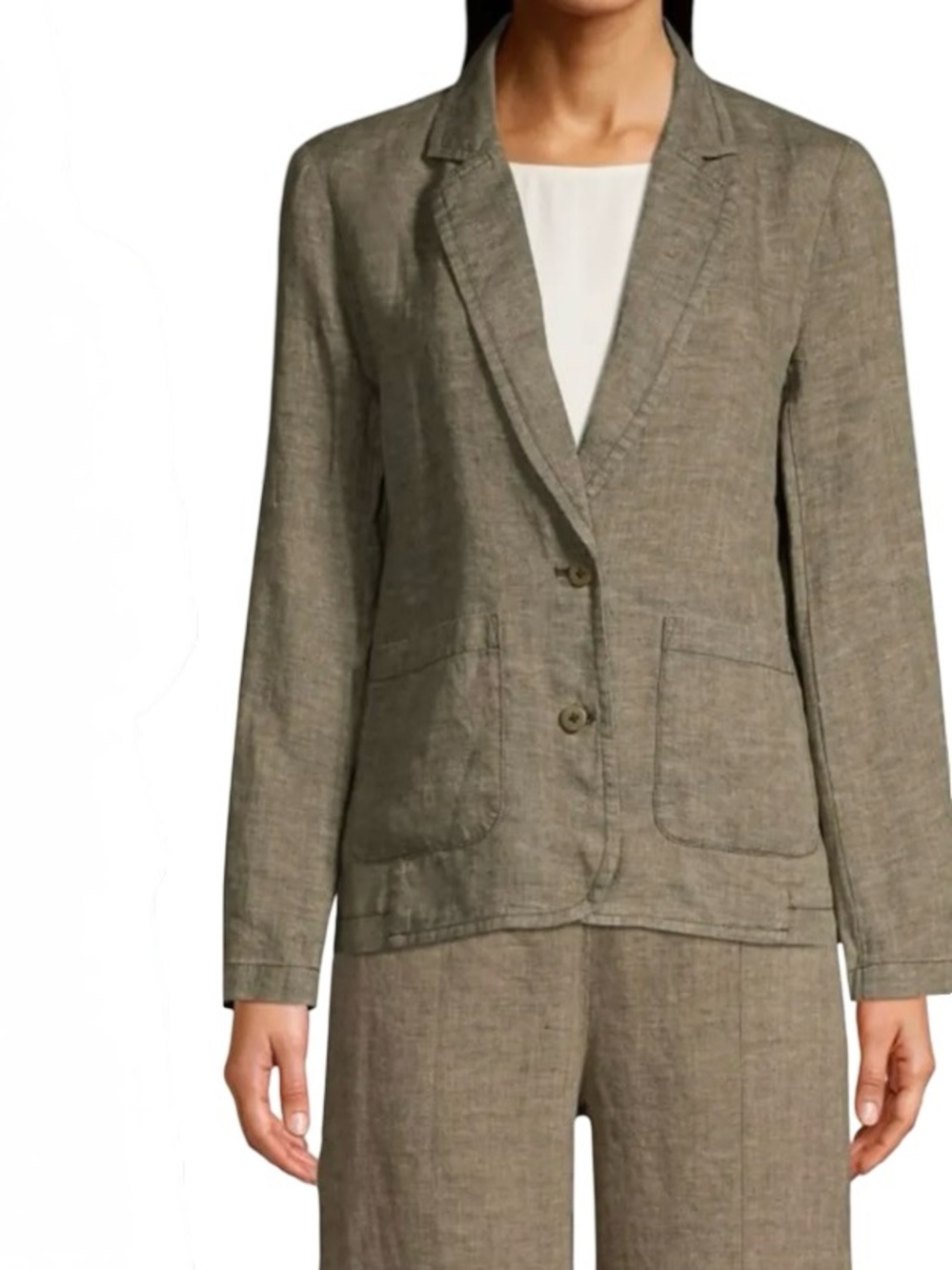 Eileen Fisher 100% Organic Linen Long Sleeve Button Front Lightweight Blazer